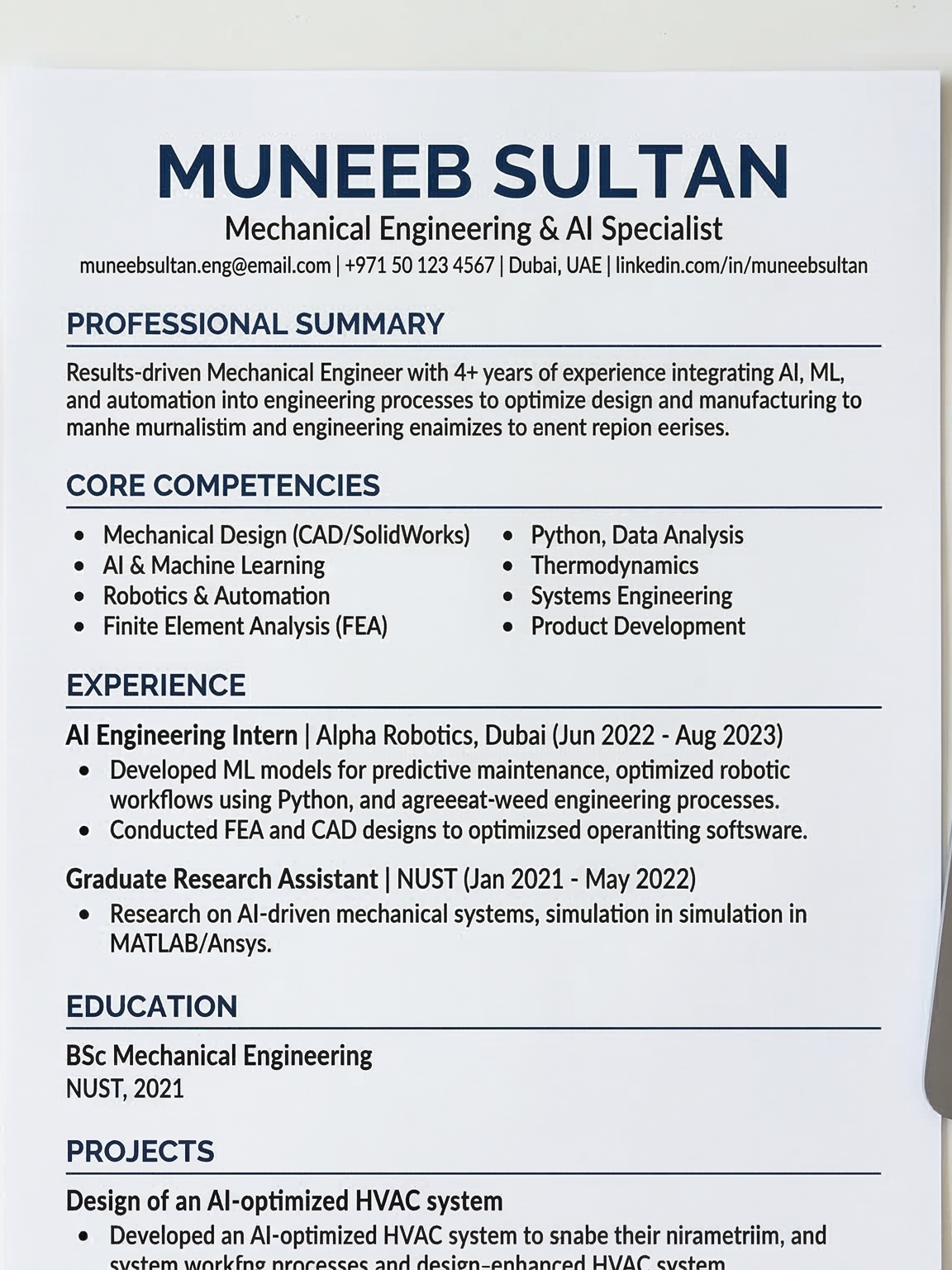 ATS CV Preview — Mechanical Engineering